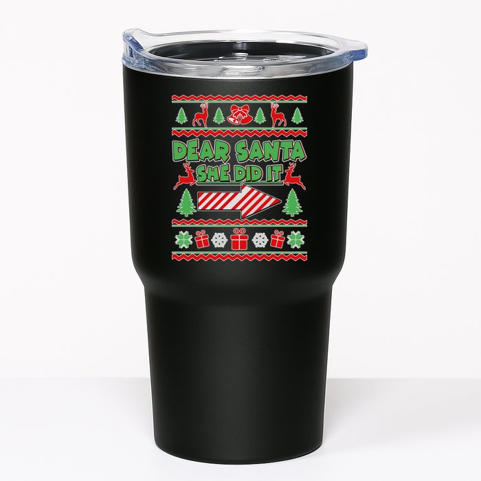 Dear Santa She Did It Ugly Christmas Matching Tumbler