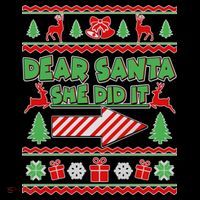 Dear Santa She Did It Ugly Christmas Matching Pom Pom 12in Knit Beanie