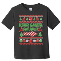 Dear Santa She Did It Ugly Christmas Matching Toddler T-Shirt