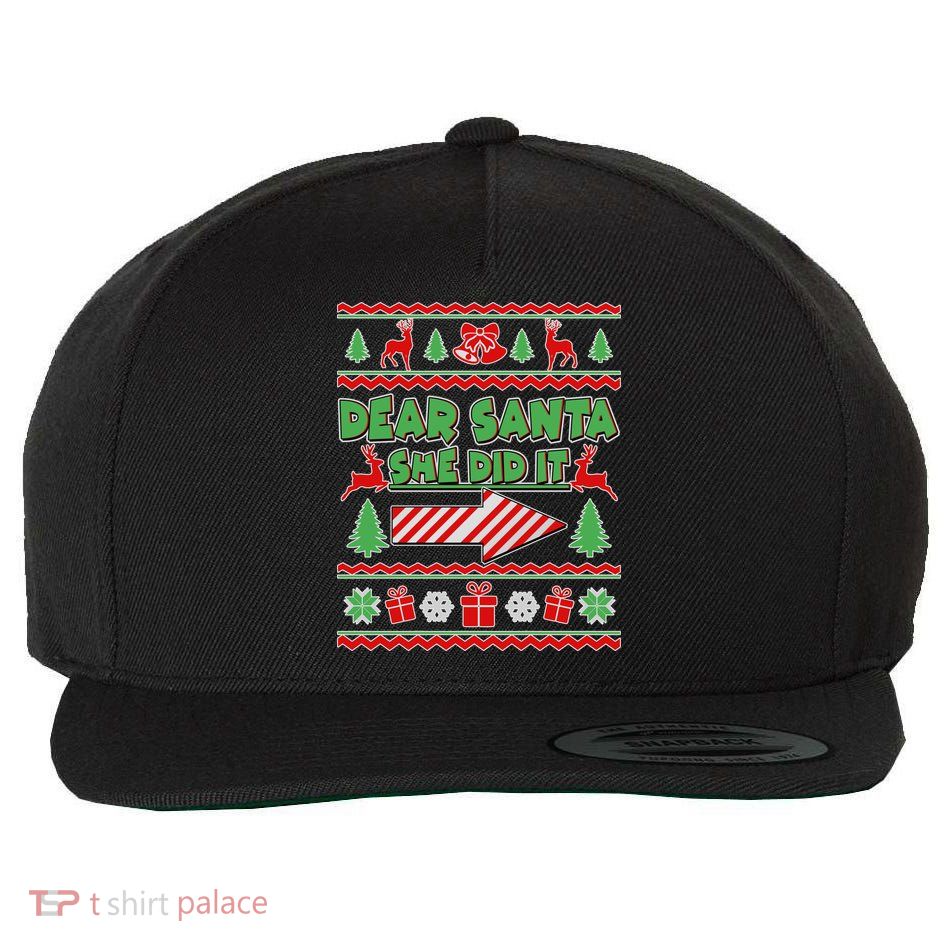 Dear Santa She Did It Ugly Christmas Matching Wool Snapback Cap