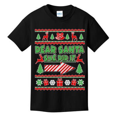 Dear Santa She Did It Ugly Christmas Matching Kids T-Shirt