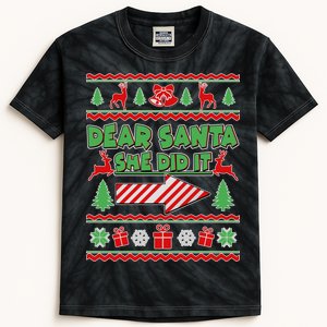 Dear Santa She Did It Ugly Christmas Matching Kids Tie-Dye T-Shirt