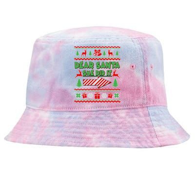 Dear Santa She Did It Ugly Christmas Matching Tie-Dyed Bucket Hat