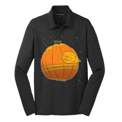 Death Star Pumpkin Halloween Silk Touch Performance Long Sleeve Polo