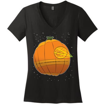 Death Star Pumpkin Halloween Women's V-Neck T-Shirt