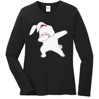 Dabbing Easter Bunny Funny Happy Easter Bunny Face Ladies Long Sleeve Shirt