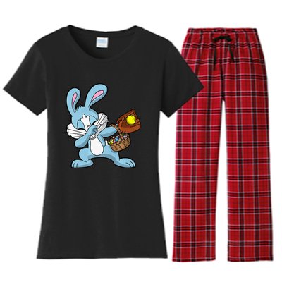 Dabbing Easter Bunny Softball Dab Dance Women's Flannel Pajama Set