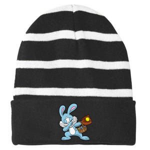 Dabbing Easter Bunny Softball Dab Dance Striped Beanie with Solid Band