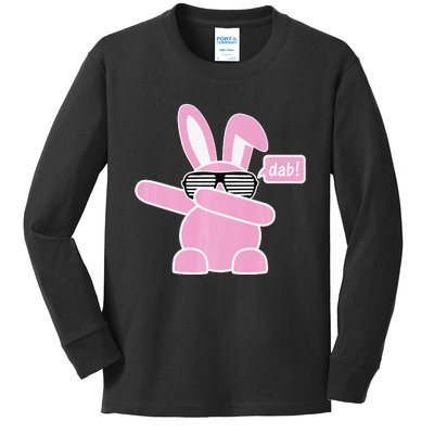 Dabbing Easter Bunny With Sunglasses Dab For Spring Kids Long Sleeve Shirt