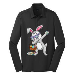 Dabbing Easter Bunny Rabbit Dab Dance Eggs Silk Touch Performance Long Sleeve Polo