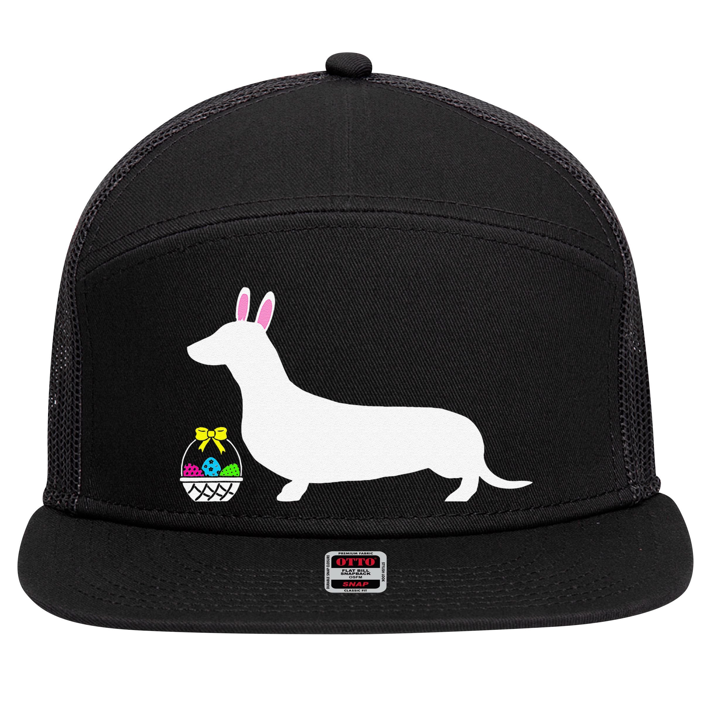 Dachshund Easter Bunny Dog Silhouette 7 Panel Mesh Trucker Snapback Hat