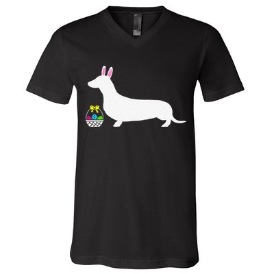 Dachshund Easter Bunny Dog Silhouette V-Neck T-Shirt