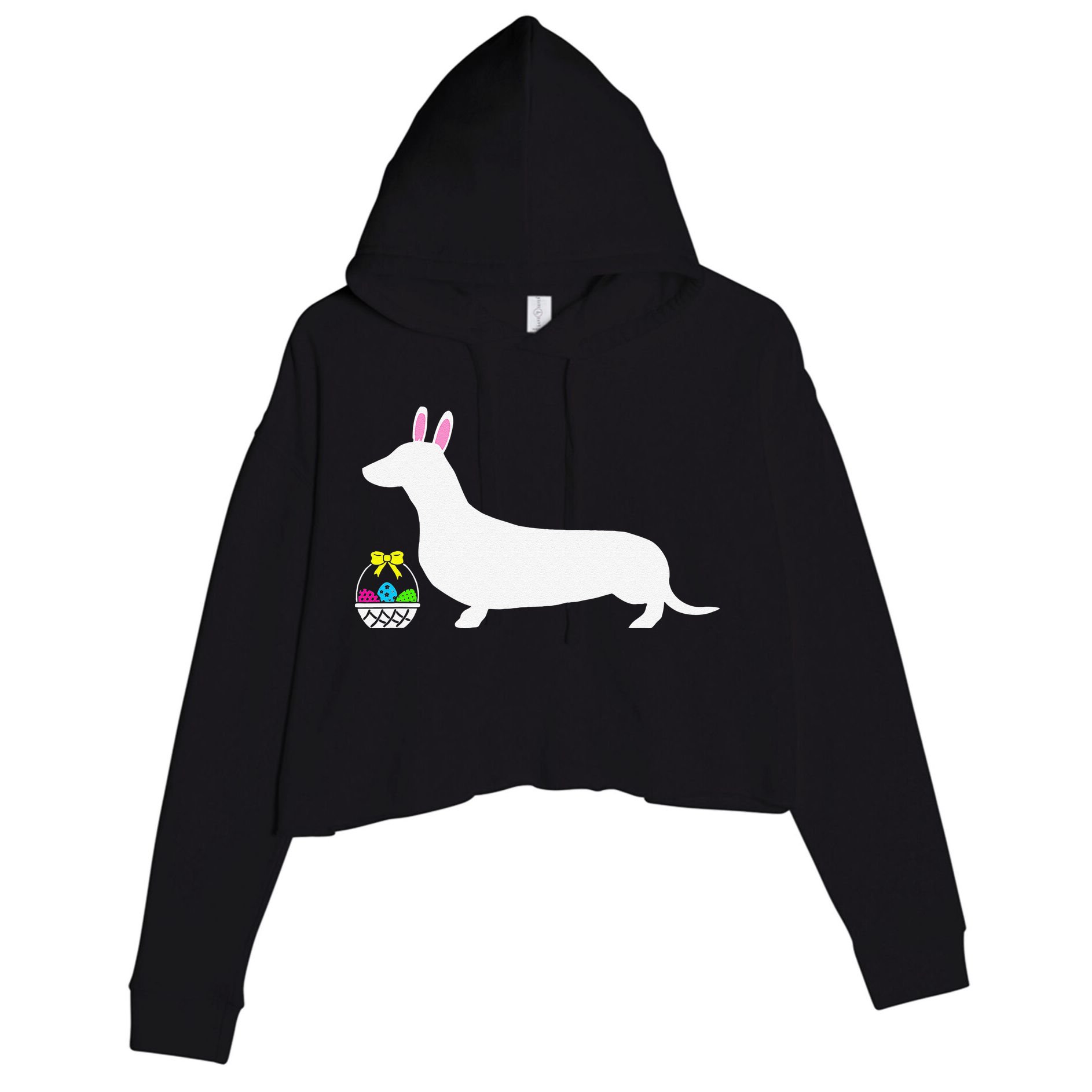 Dachshund Easter Bunny Dog Silhouette Crop Fleece Hoodie