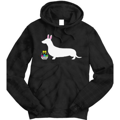 Dachshund Easter Bunny Dog Silhouette Tie Dye Hoodie
