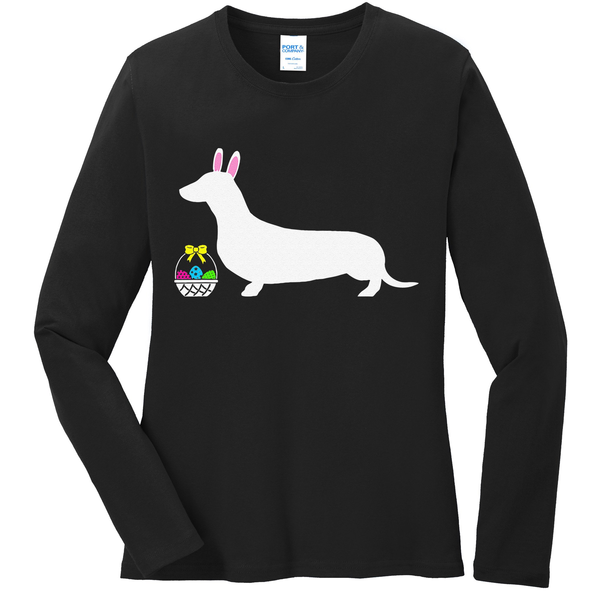 Dachshund Easter Bunny Dog Silhouette Ladies Long Sleeve Shirt