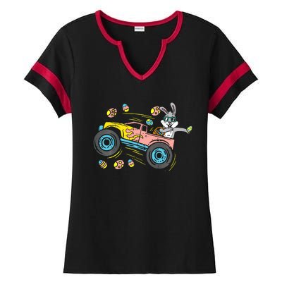 Dabbing Easter Bunny Happy Easter Monster Truck Lovers Ladies Halftime Notch Neck Tee