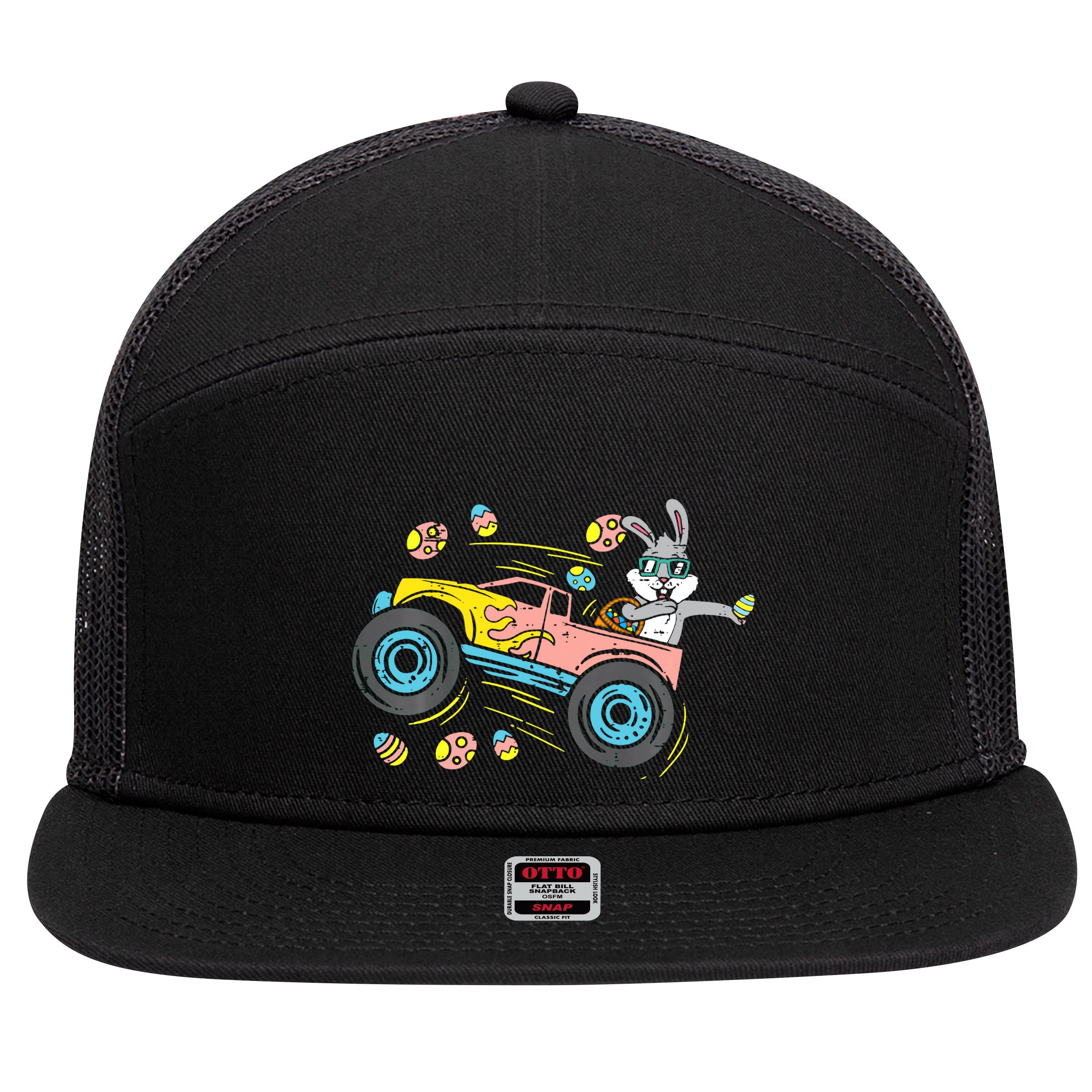Dabbing Easter Bunny Happy Easter Monster Truck Lovers 7 Panel Mesh Trucker Snapback Hat