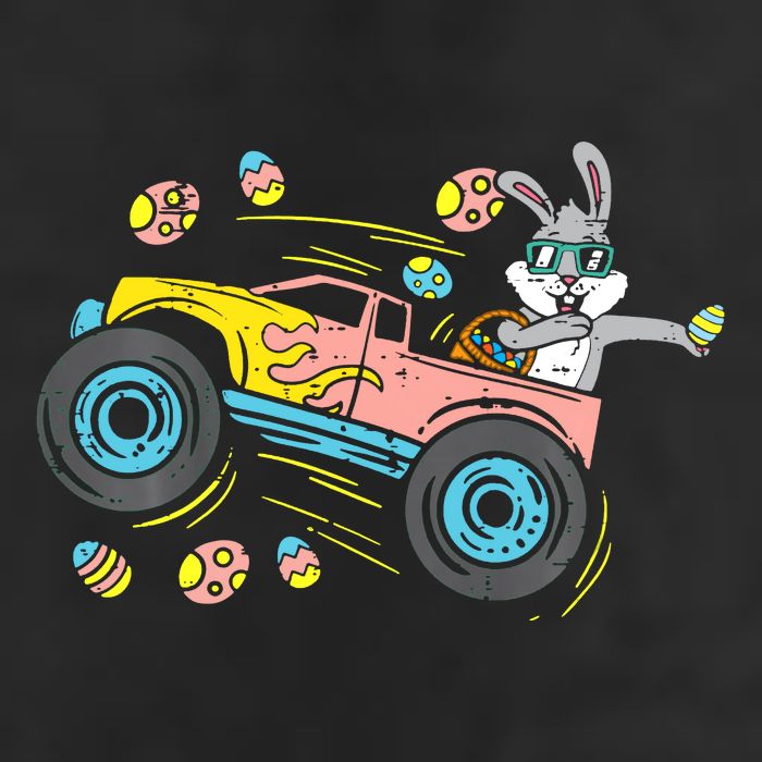Dabbing Easter Bunny Happy Easter Monster Truck Lovers 7 Panel Mesh Trucker Snapback Hat