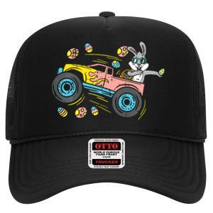 Dabbing Easter Bunny Happy Easter Monster Truck Lovers High Crown Mesh Back Trucker Hat