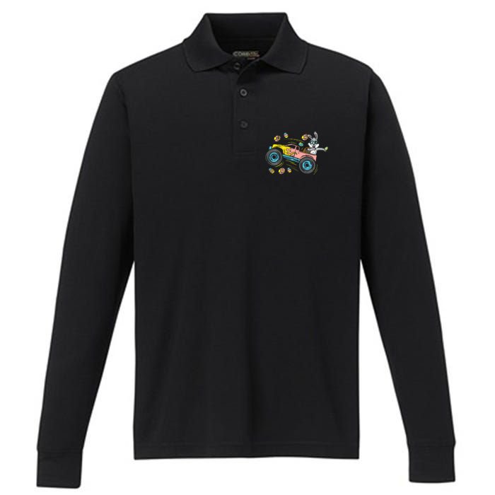 Dabbing Easter Bunny Happy Easter Monster Truck Lovers Performance Long Sleeve Polo