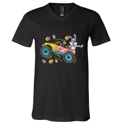 Dabbing Easter Bunny Happy Easter Monster Truck Lovers V-Neck T-Shirt