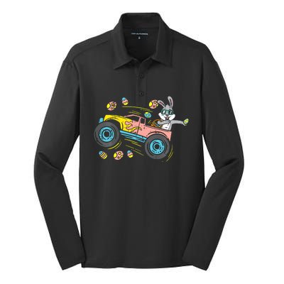 Dabbing Easter Bunny Happy Easter Monster Truck Lovers Silk Touch Performance Long Sleeve Polo