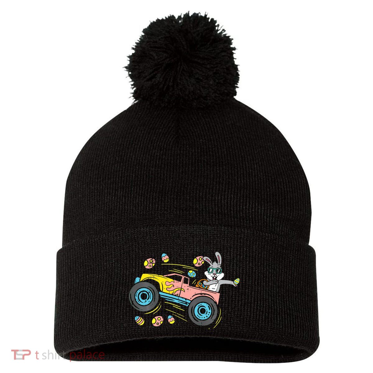 Dabbing Easter Bunny Happy Easter Monster Truck Lovers Pom Pom 12in Knit Beanie