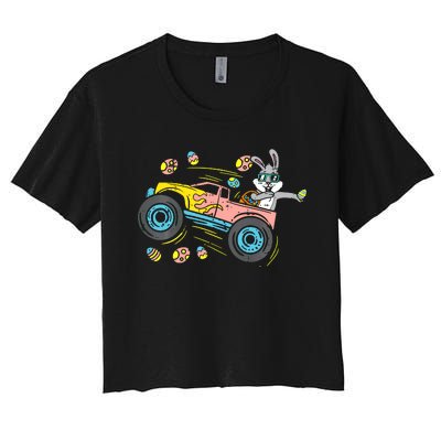 Dabbing Easter Bunny Happy Easter Monster Truck Lovers Women's Crop Top Tee