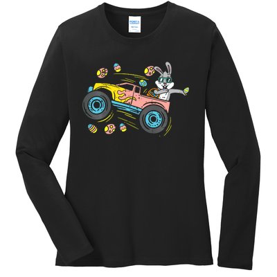 Dabbing Easter Bunny Happy Easter Monster Truck Lovers Ladies Long Sleeve Shirt