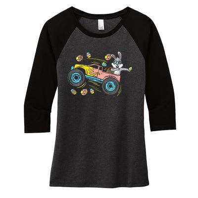 Dabbing Easter Bunny Happy Easter Monster Truck Lovers Women's Tri-Blend 3/4-Sleeve Raglan Shirt