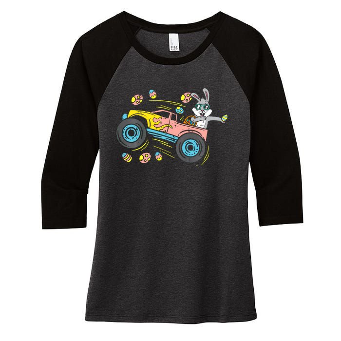 Dabbing Easter Bunny Happy Easter Monster Truck Lovers Women's Tri-Blend 3/4-Sleeve Raglan Shirt