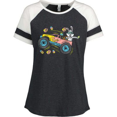 Dabbing Easter Bunny Happy Easter Monster Truck Lovers Enza Ladies Jersey Colorblock Tee