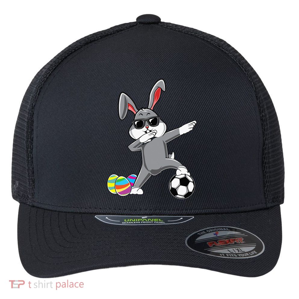Dabbing Easter Bunny Rabbit Dab Soccer Player Flexfit Unipanel Trucker Cap