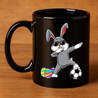 Dabbing Easter Bunny Rabbit Dab Soccer Player 11oz C Handle Ceramic Mug