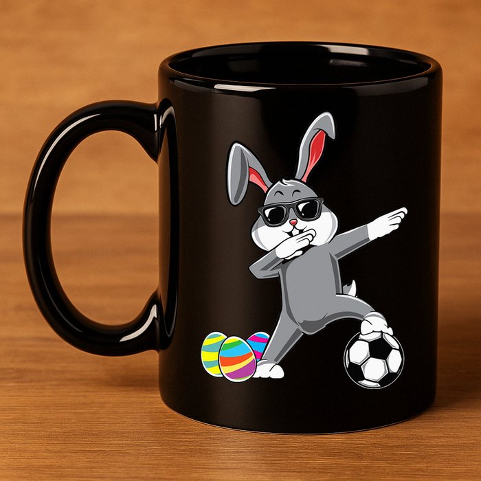 Dabbing Easter Bunny Rabbit Dab Soccer Player 11oz C Handle Ceramic Mug
