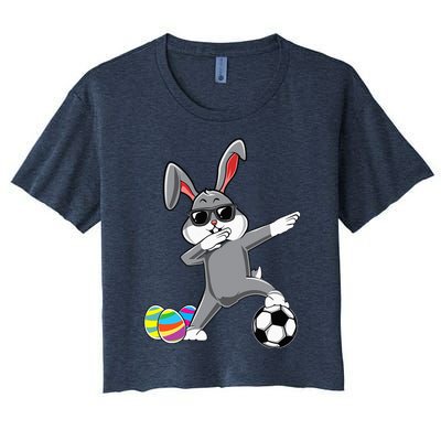 Dabbing Easter Bunny Rabbit Dab Soccer Player Women's Crop Top Tee