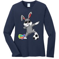 Dabbing Easter Bunny Rabbit Dab Soccer Player Ladies Long Sleeve Shirt