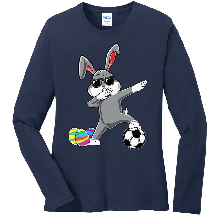 Dabbing Easter Bunny Rabbit Dab Soccer Player Ladies Long Sleeve Shirt