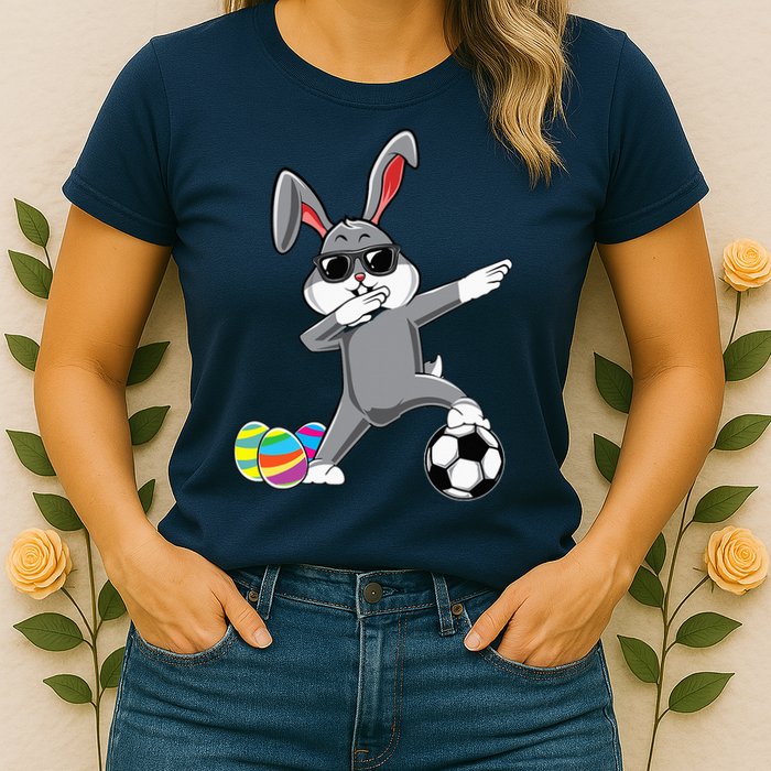 Dabbing Easter Bunny Rabbit Dab Soccer Player Womens T-Shirt