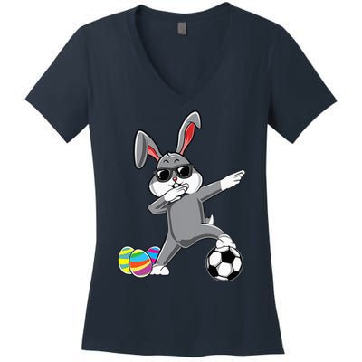 Dabbing Easter Bunny Rabbit Dab Soccer Player Women's V-Neck T-Shirt