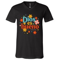 Dios Es Bueno Spanish Christian Jesus God Bible Religious V-Neck T-Shirt