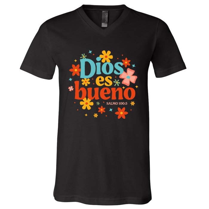 Dios Es Bueno Spanish Christian Jesus God Bible Religious V-Neck T-Shirt