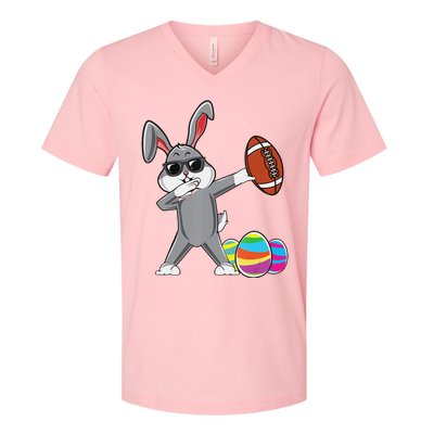 Dabbing Easter Bunny Rabbit Dab Football Player Eggs Cute V-Neck T-Shirt