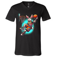 Dunk Easter Bunny Basketball V-Neck T-Shirt