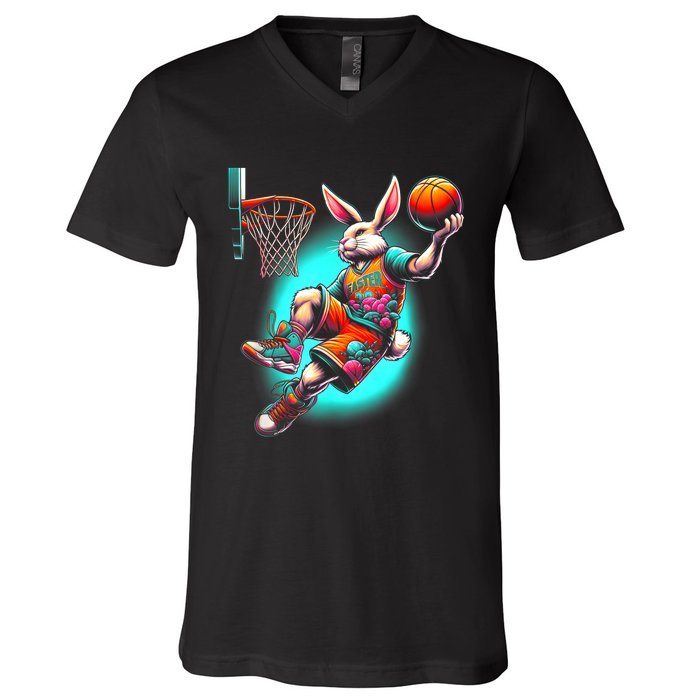 Dunk Easter Bunny Basketball V-Neck T-Shirt