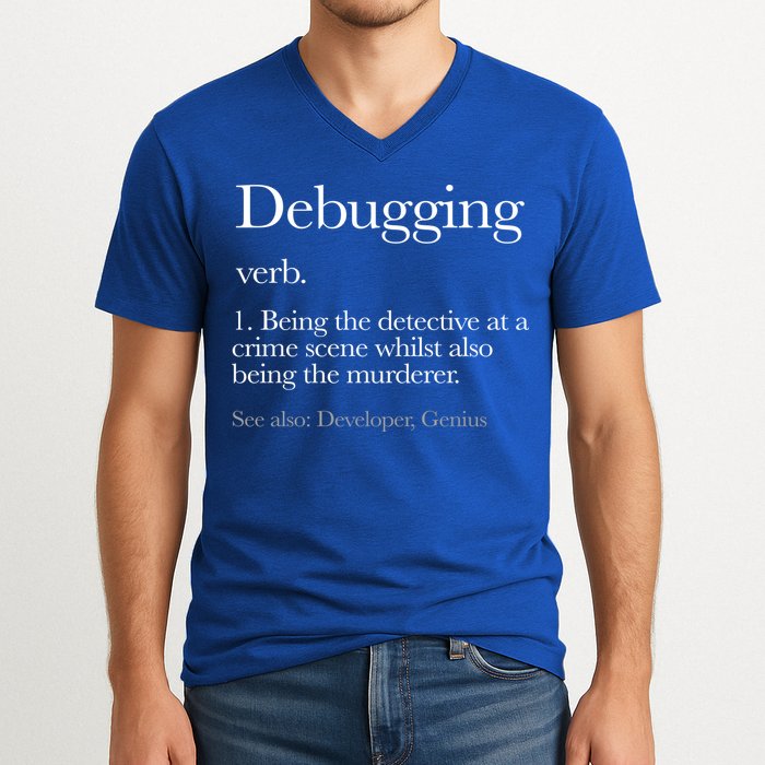 Debugging Definition Funny Coding Programming V-Neck T-Shirt
