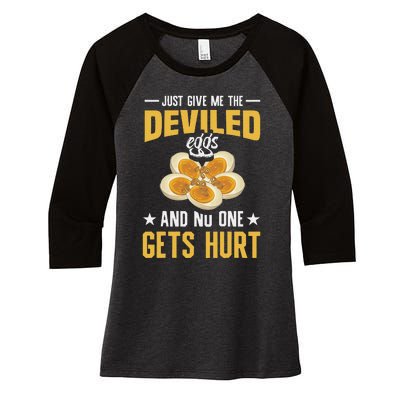 Deviled Eggs Container With Lid Holder Food Deviled Eggs Women's Tri-Blend 3/4-Sleeve Raglan Shirt