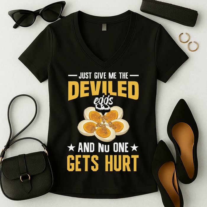 Deviled Eggs Container With Lid Holder Food Deviled Eggs Women's V-Neck T-Shirt