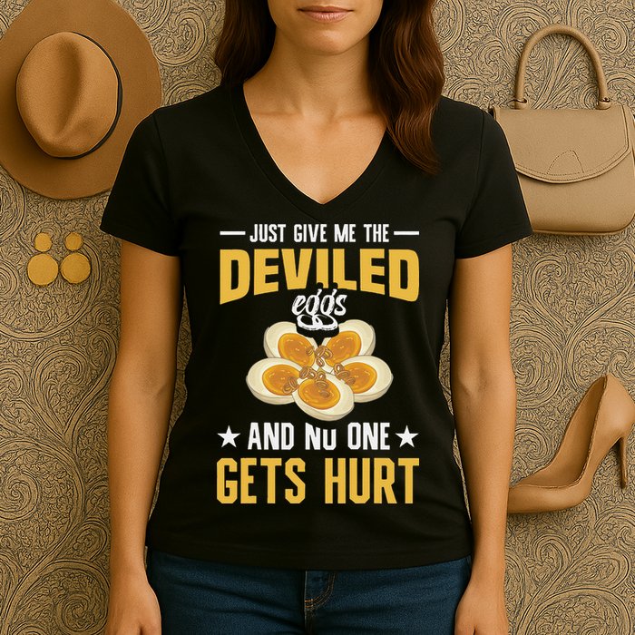 Deviled Eggs Container With Lid Holder Food Deviled Eggs Women's V-Neck T-Shirt