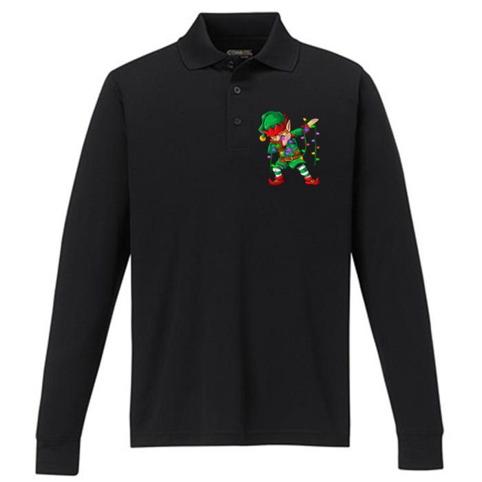 Dabbing Elf Costume Christmas Squad Boy Xmas Performance Long Sleeve Polo